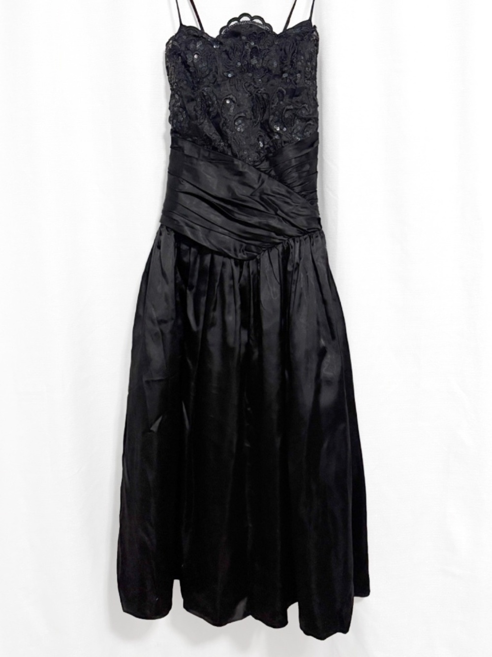 Vintage Gunne Sax Jessica McClintock Black Sequin Dress Size Small Goth Prom